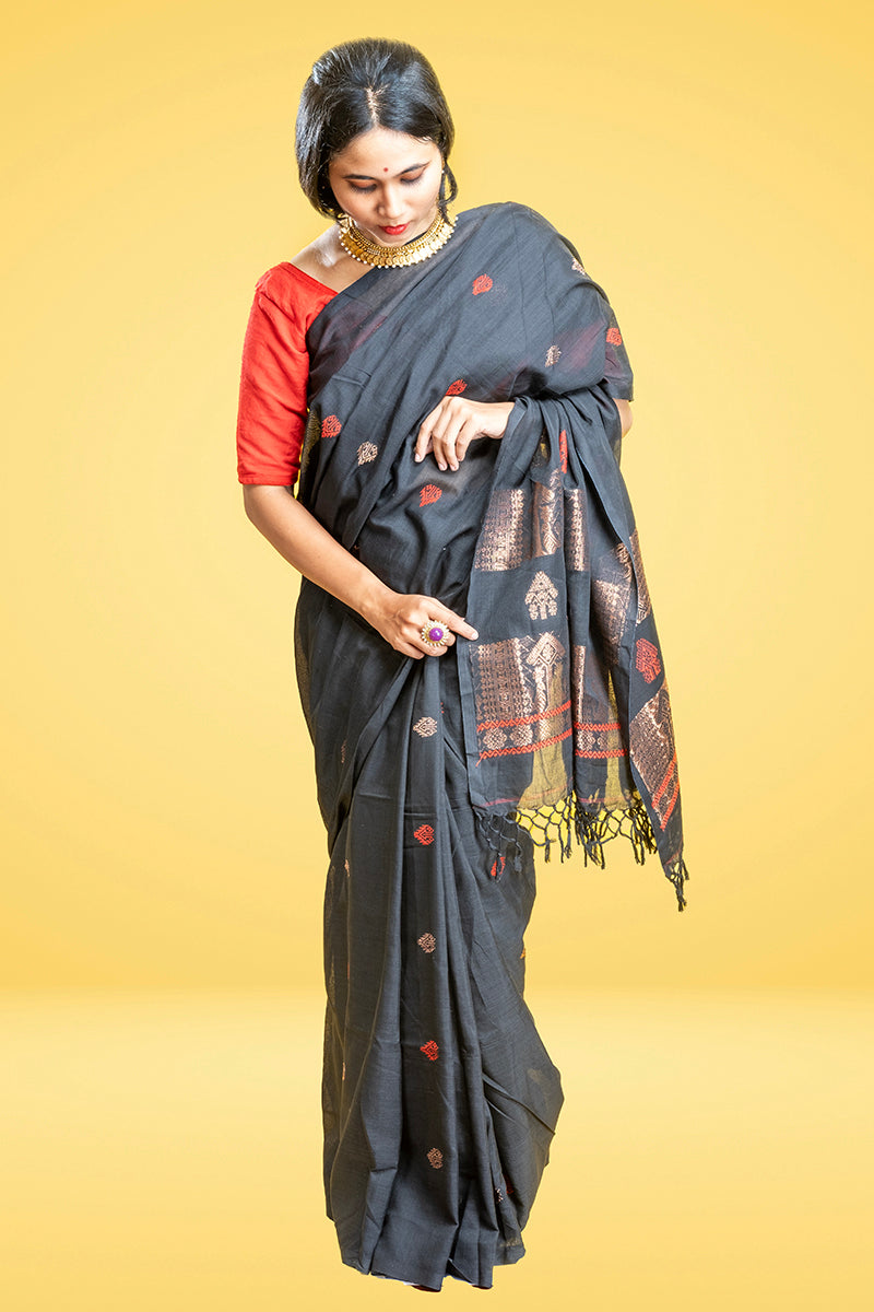 Mysterious Black - Khadi Cotton Saree