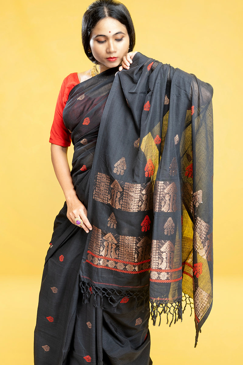 Mysterious Black - Khadi Cotton Saree