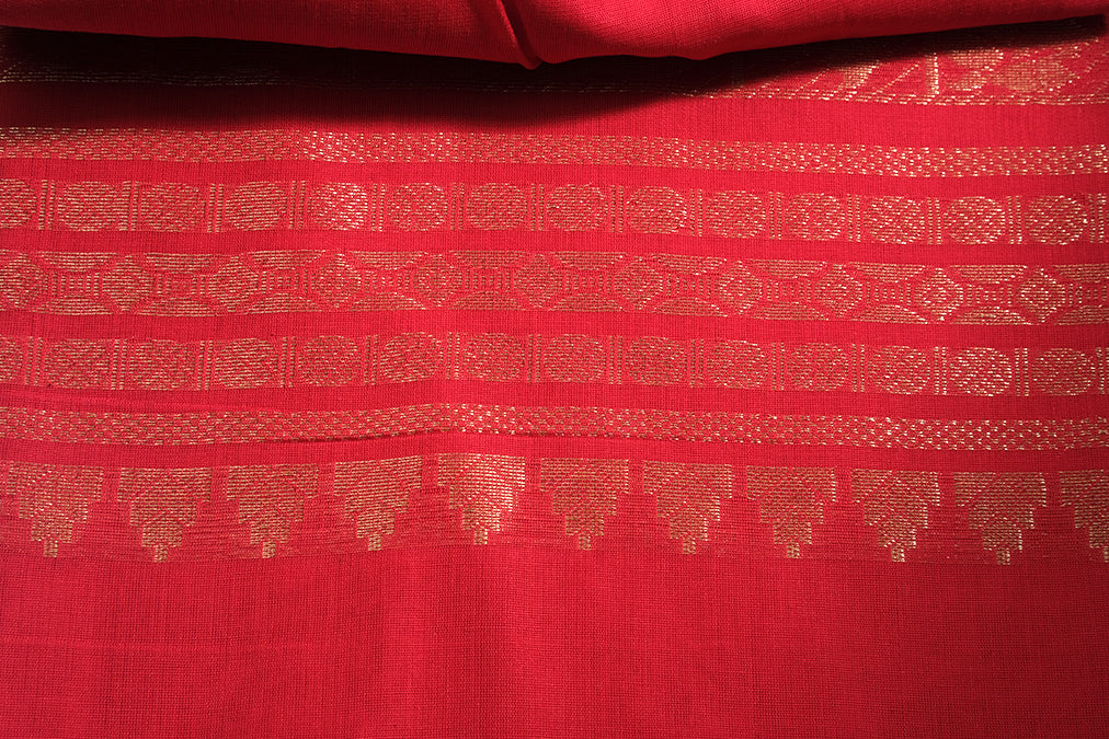 Scarlet Elegance Veil - Cotton Benarasi Saree